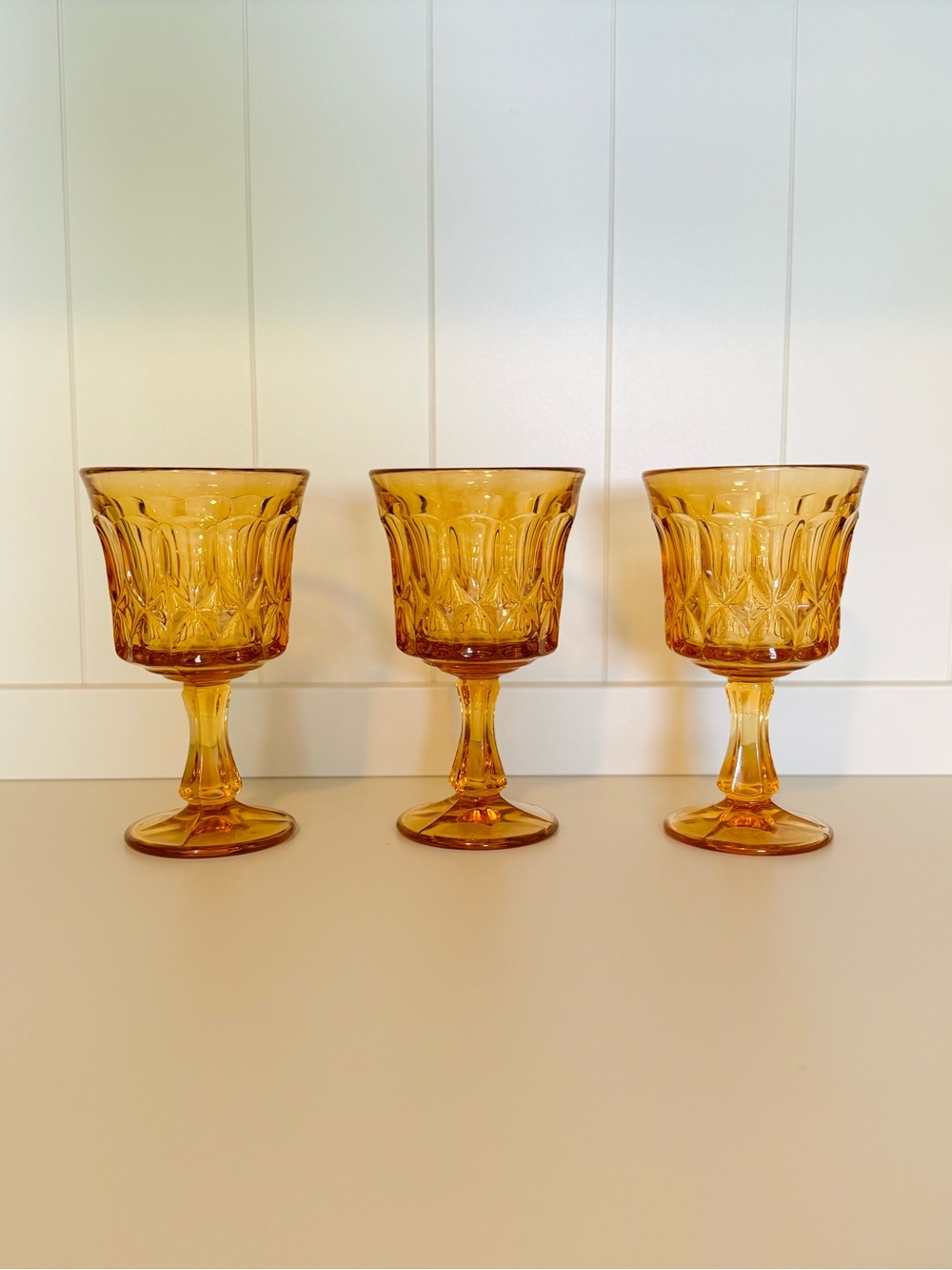 Vintage 1980s Noritake Perspective Amber Stemmed Glass Goblets